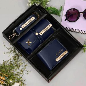 Personalized Nevy Blue Wallet set Combo 3in1