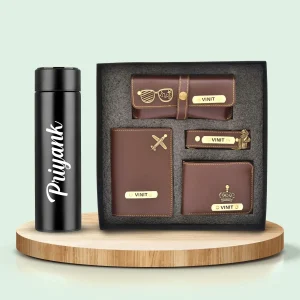 Personalized Dark Brown Mens Wallet Combo